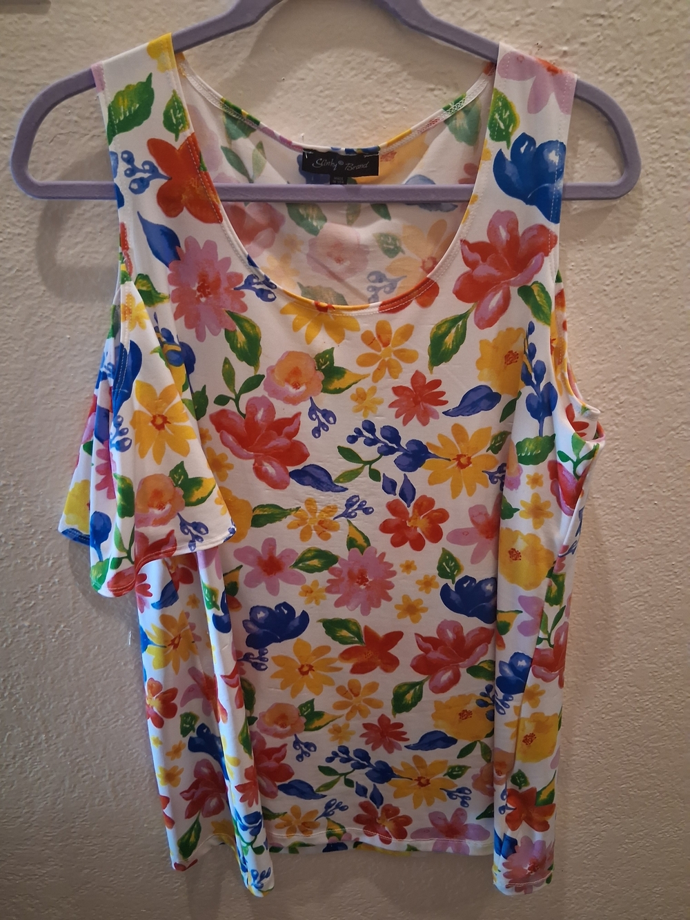 Slinky Brand Floral Cold-Shoulder Tank Top - Multicolor
